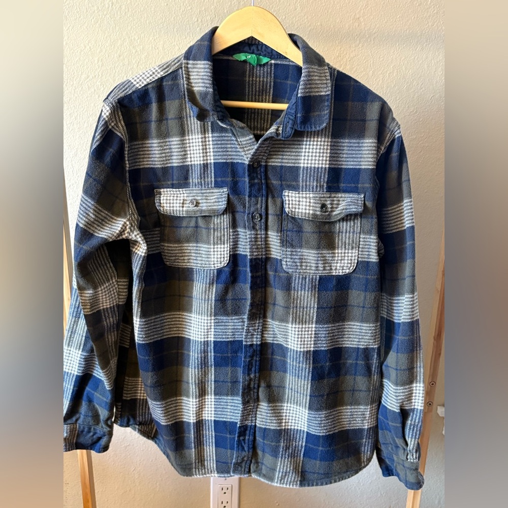 Dip Men's XL Blue Gray Plaid Flannel Shirt 100% Cotton Button Up